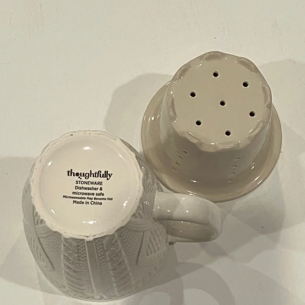 Textured White Stoneware Mug & Infuser
